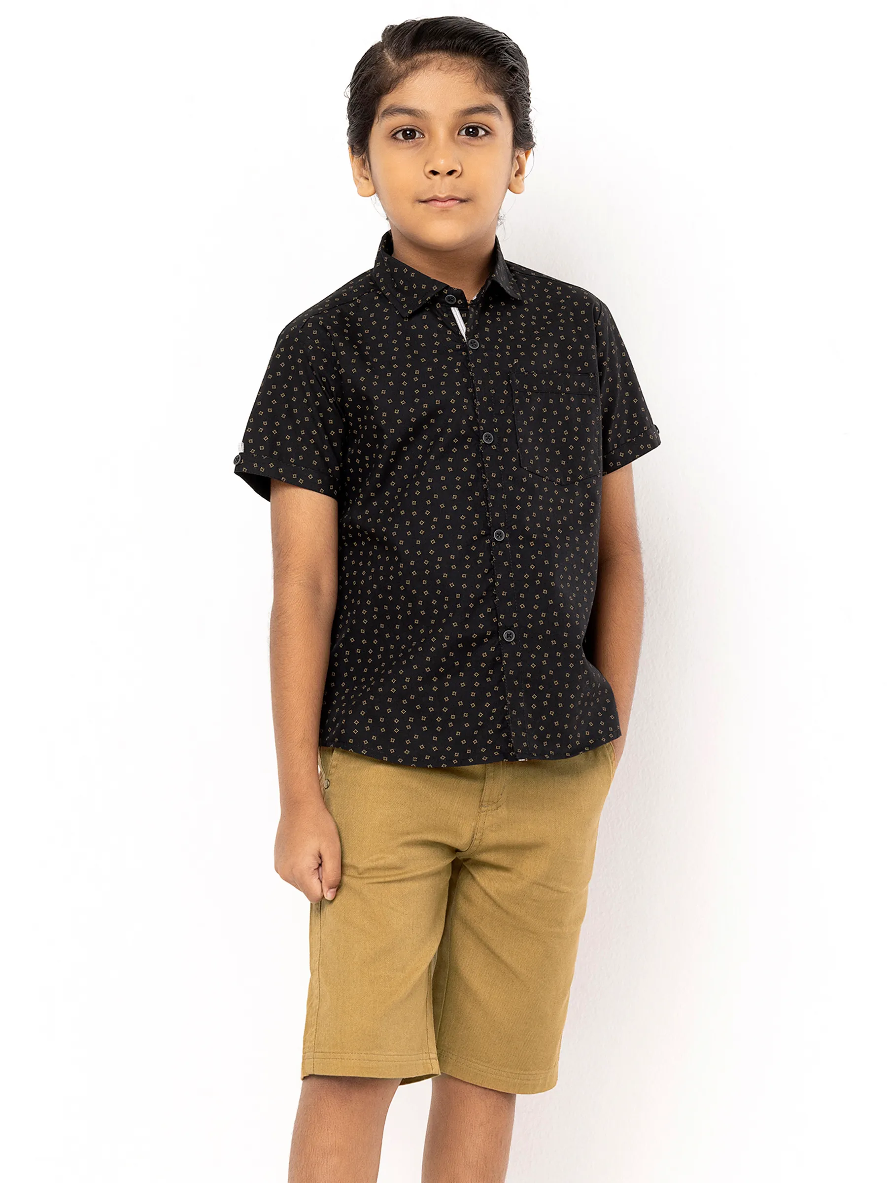 Black Printed Cotton Shirt Pant Set